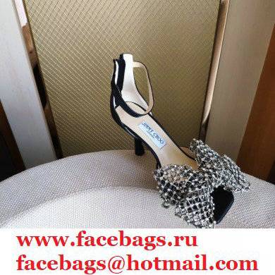 Jimmy Choo Heel 8.5cm MANA Sandals Black with Crystal Bow Clasp 2021