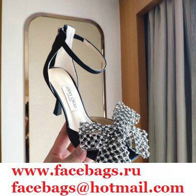 Jimmy Choo Heel 8.5cm MANA Sandals Black with Crystal Bow Clasp 2021 - Click Image to Close