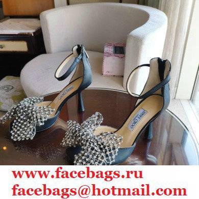 Jimmy Choo Heel 8.5cm MANA Sandals Black with Crystal Bow Clasp 2021 - Click Image to Close