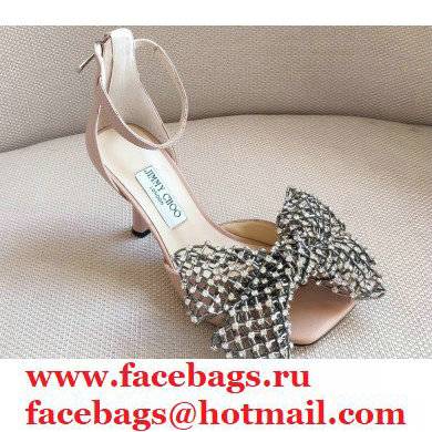 Jimmy Choo Heel 8.5cm MANA Sandals Nude with Crystal Bow Clasp 2021 - Click Image to Close