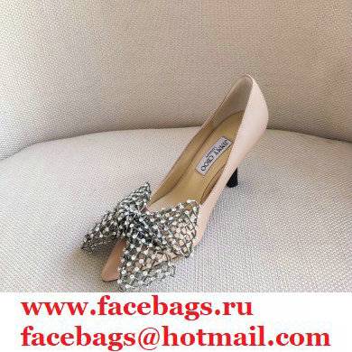 Jimmy Choo Heel 8.5cm SEKA Pumps Nude with Crystal Bow Clasp 2021