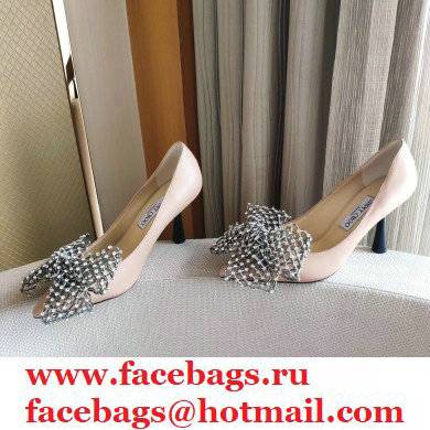 Jimmy Choo Heel 8.5cm SEKA Pumps Nude with Crystal Bow Clasp 2021 - Click Image to Close