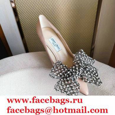 Jimmy Choo Heel 8.5cm SEKA Pumps Nude with Crystal Bow Clasp 2021 - Click Image to Close