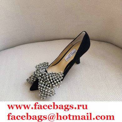 Jimmy Choo Heel 8.5cm SEKA Pumps Suede Black with Crystal Bow Clasp 2021