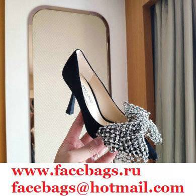Jimmy Choo Heel 8.5cm SEKA Pumps Suede Black with Crystal Bow Clasp 2021 - Click Image to Close