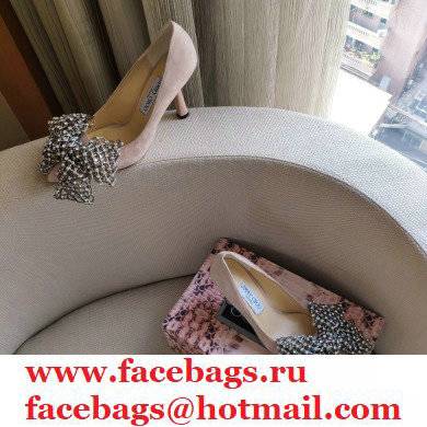 Jimmy Choo Heel 8.5cm SEKA Pumps Suede Nude with Crystal Bow Clasp 2021 - Click Image to Close