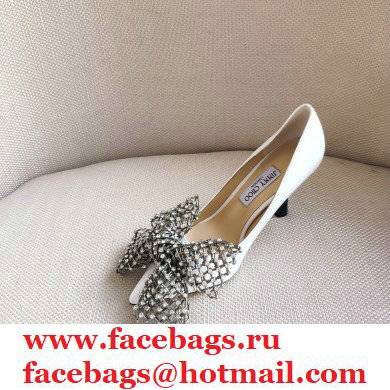 Jimmy Choo Heel 8.5cm SEKA Pumps White with Crystal Bow Clasp 2021 - Click Image to Close