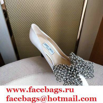 Jimmy Choo Heel 8.5cm SEKA Pumps White with Crystal Bow Clasp 2021