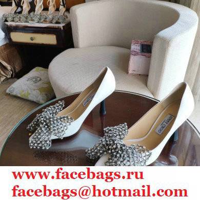 Jimmy Choo Heel 8.5cm SEKA Pumps White with Crystal Bow Clasp 2021 - Click Image to Close