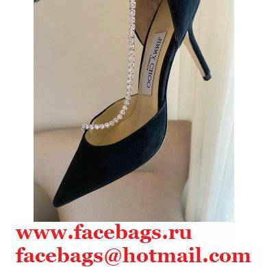 Jimmy Choo Heel 8.5cm TALIKA Pumps Suede Black with Ankel Strap and Crystal Chain 2021 - Click Image to Close