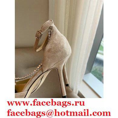 Jimmy Choo Heel 8.5cm TALIKA Pumps Suede Nude with Ankel Strap and Crystal Chain 2021 - Click Image to Close