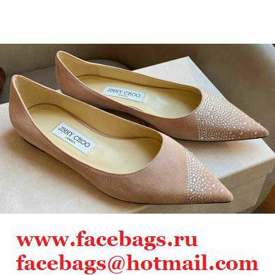 Jimmy Choo Love Flats Crystal Covered Suede Nude Pink 2021 - Click Image to Close