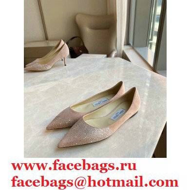 Jimmy Choo Love Flats Crystal Covered Suede Nude Pink 2021 - Click Image to Close