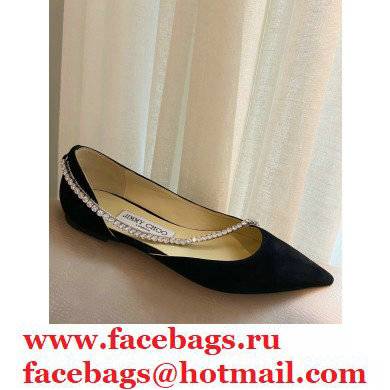 Jimmy Choo TRUDE Flats Suede Black with Crystal Chain 2021