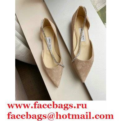 Jimmy Choo TRUDE Flats Suede Nude with Crystal Chain 2021