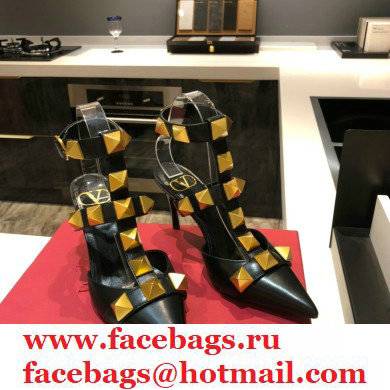 Valentino Heel 8cm Calfskin Roman Stud Pumps Black 2021 - Click Image to Close