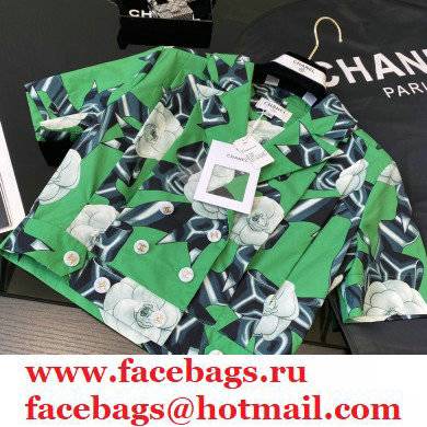 chanel green camellia short-sleeved shirt 2021 - Click Image to Close