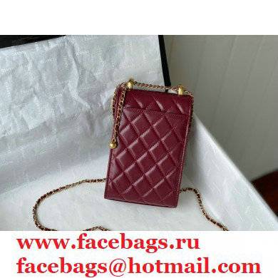 chanel phone holder with Chain burgundy