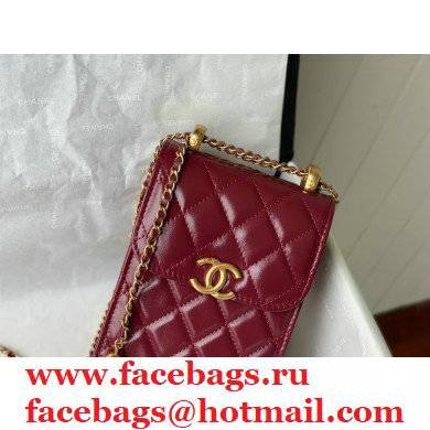 chanel phone holder with Chain burgundy