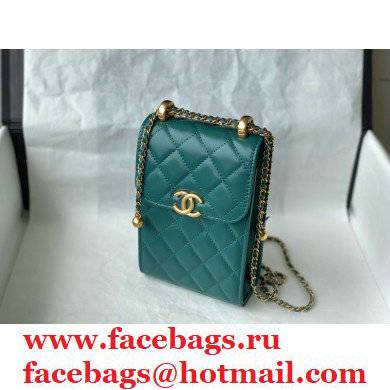 chanel phone holder with Chain green - Click Image to Close