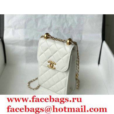 chanel phone holder with Chain white - Click Image to Close