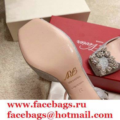 roger vivier 6.5CM HEEL Flower Strass Buckle Sandals in Satin silver