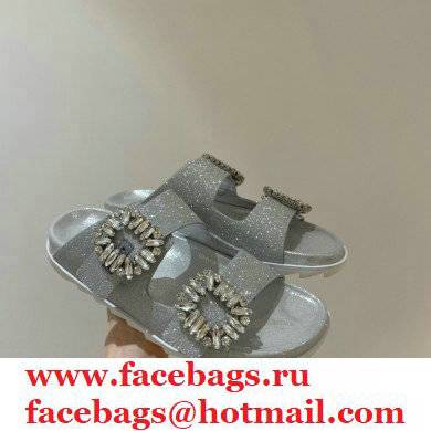 roger vivier Slidy Viv' Strass Buckle Mules in FABRIC SILVER
