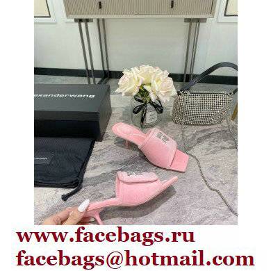 Alexander Wang Heel 5.5cm Jessie Padded Velour Crystal Logo Slide Sandals Pink 2021 - Click Image to Close