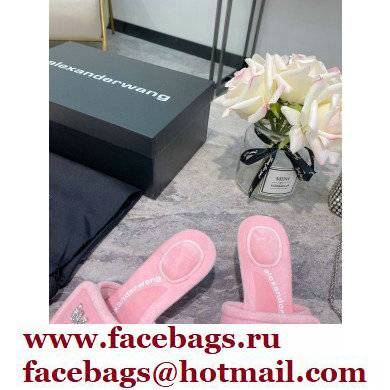 Alexander Wang Heel 5.5cm Jessie Padded Velour Crystal Logo Slide Sandals Pink 2021 - Click Image to Close