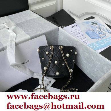 CHANEL PEARLS MINI BUCKET BAG BLACK 2021 - Click Image to Close