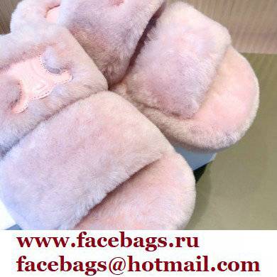Celine Fur Triomphe Open Slides in Shearling Pink 2021 - Click Image to Close
