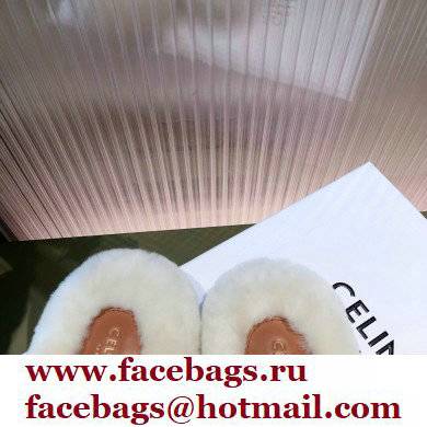 Celine Fur Triomphe Open Slides in Shearling White 2021 - Click Image to Close