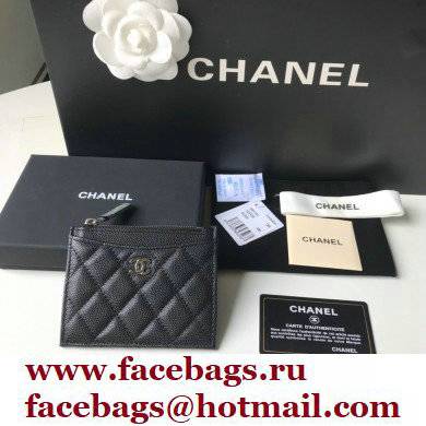 Chanel A84105 Classic Card Holder w/ Coin Purse Black/SILVER