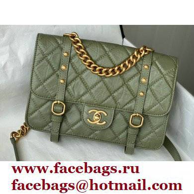 Chanel Aged Calfskin Vintage Messenger Small Flap Bag AS2696 Army Green 2021