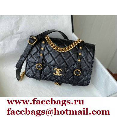 Chanel Aged Calfskin Vintage Messenger Small Flap Bag AS2696 Black 2021 - Click Image to Close