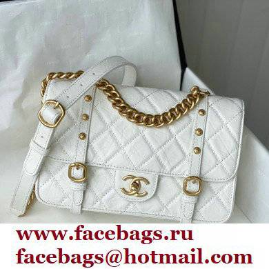 Chanel Aged Calfskin Vintage Messenger Small Flap Bag AS2696 White 2021