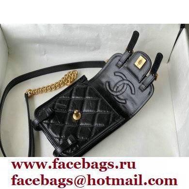 Chanel Aged Calfskin and Tweed Vintage Messenger Mini Flap Bag AS2695 Black 2021 - Click Image to Close