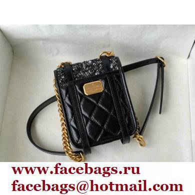 Chanel Aged Calfskin and Tweed Vintage Messenger Mini Flap Bag AS2695 Black 2021 - Click Image to Close