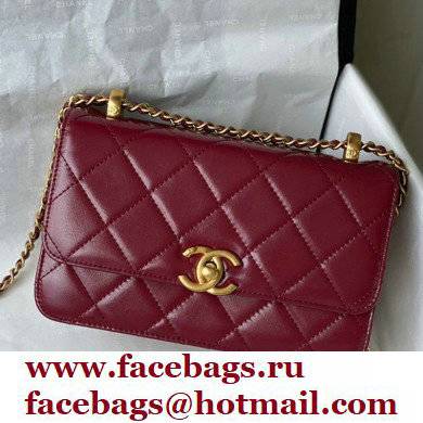 Chanel Calfskin Mini Flap Bag AS2615 Burgundy 2021 - Click Image to Close