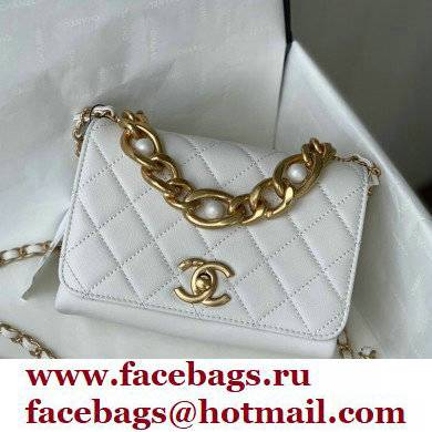 Chanel Calfskin Pearl Handle Mini Flap Bag AS2638 White 2021