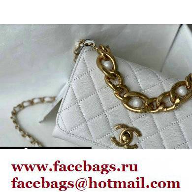 Chanel Calfskin Pearl Handle Mini Flap Bag AS2638 White 2021