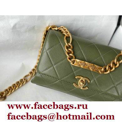 Chanel Logo Plate Grained Calfskin Mini Flap Bag AS2711 Army Green 2021