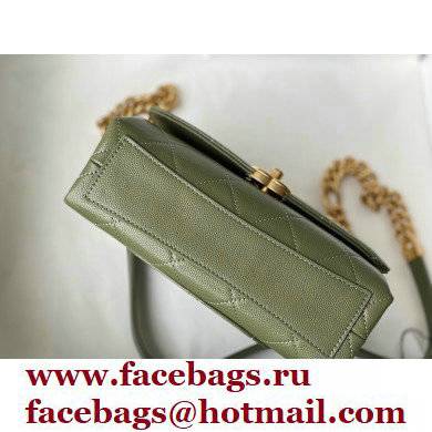 Chanel Logo Plate Grained Calfskin Mini Flap Bag AS2711 Army Green 2021