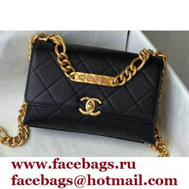 Chanel Logo Plate Grained Calfskin Mini Flap Bag AS2711 Black 2021 Chanel Logo Plate Grained Calfskin Mini Flap Bag AS2711 Black 2021