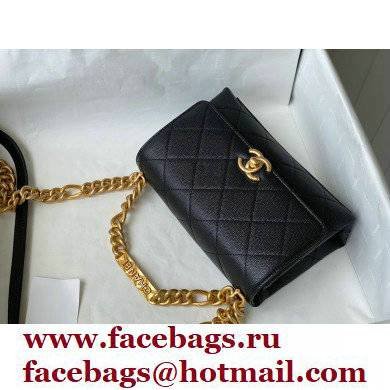 Chanel Logo Plate Grained Calfskin Mini Flap Bag AS2711 Black 2021 - Click Image to Close