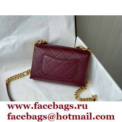 Chanel Logo Plate Grained Calfskin Mini Flap Bag AS2711 Burgundy 2021 - Click Image to Close