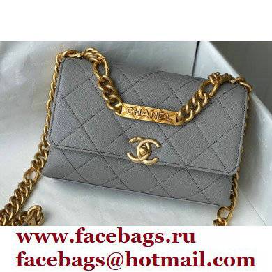 Chanel Logo Plate Grained Calfskin Mini Flap Bag AS2711 Gray 2021 - Click Image to Close