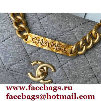 Chanel Logo Plate Grained Calfskin Mini Flap Bag AS2711 Gray 2021
