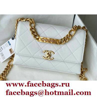 Chanel Logo Plate Grained Calfskin Mini Flap Bag AS2711 White 2021 Chanel Logo Plate Grained Calfskin Mini Flap Bag AS2711 White 2021