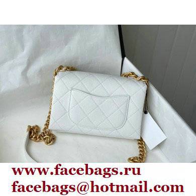 Chanel Logo Plate Grained Calfskin Mini Flap Bag AS2711 White 2021